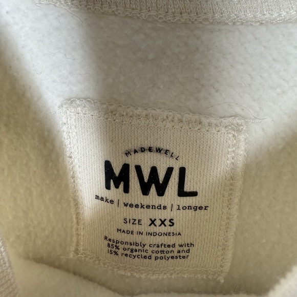 Madewell MWL Betterterry Embroidered Crop Sweatshirt Beige Off-white Womens XXS - Picture 6 of 7